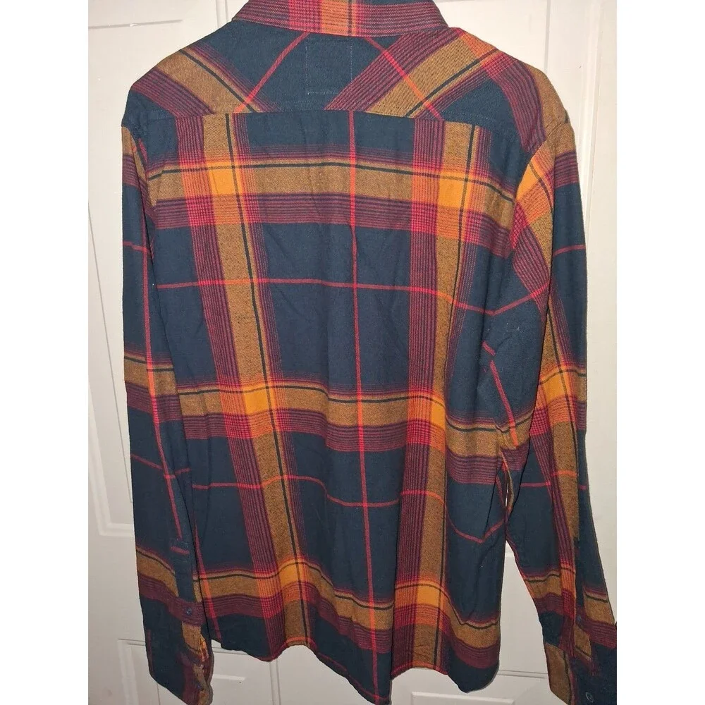 Levi’s Plaid Flannel Shirt Mens L Red Black Orange Button Up Long Sleeve Western